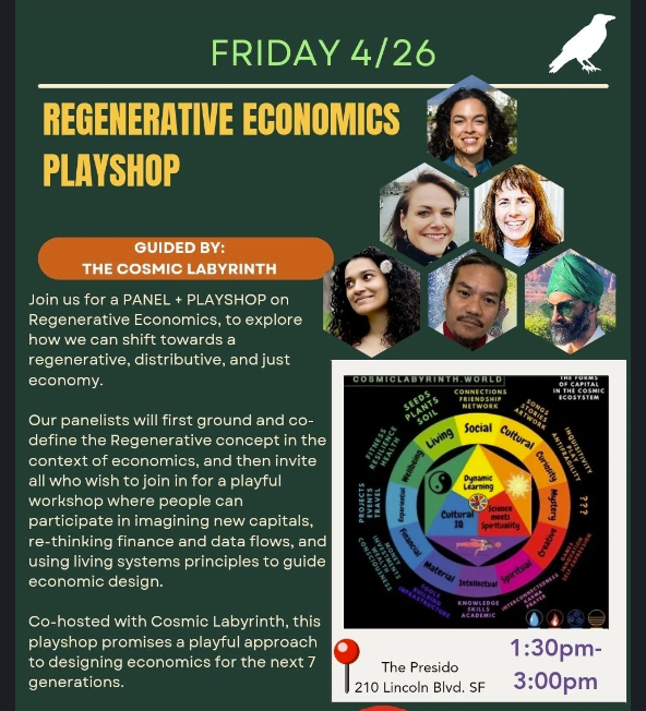 Event flyer for the Regenerative Economic Playshop at SF Climate Week 2024.